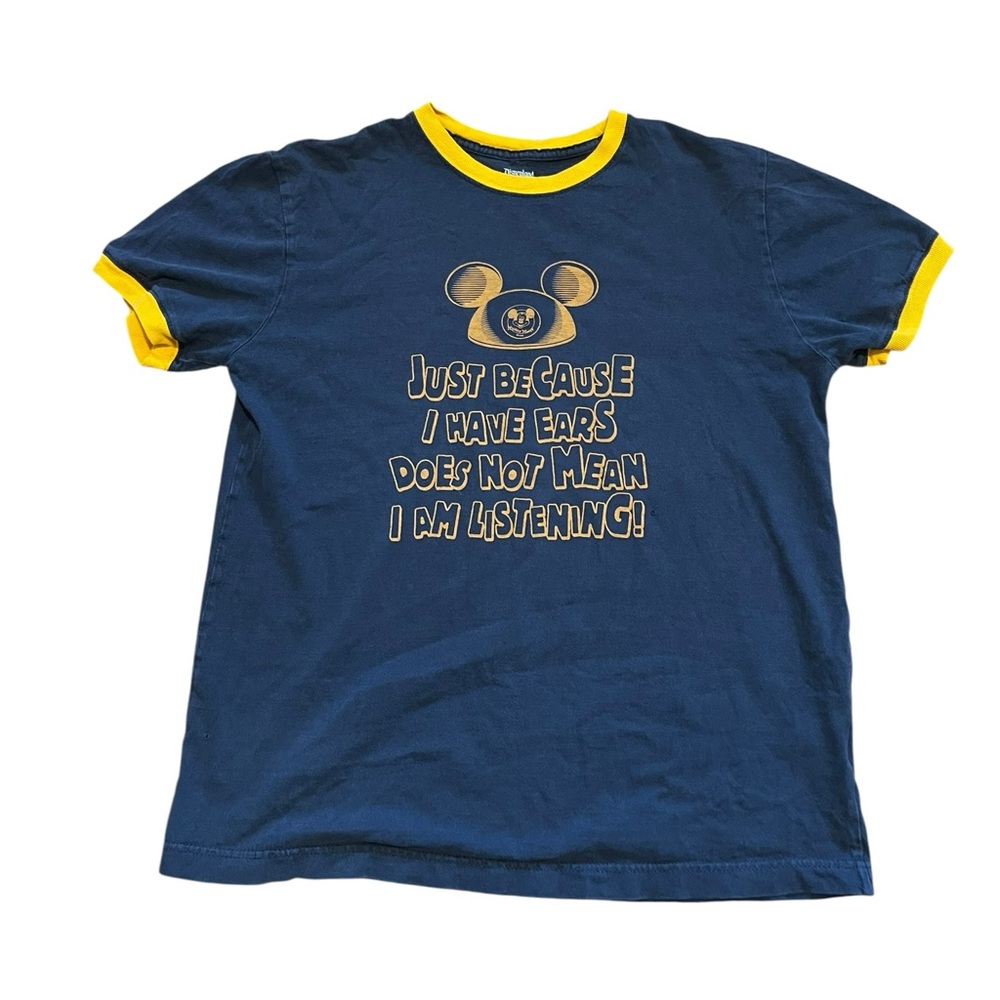 Disneyland Mickey Mouse Vintage Y2K Navy Ringer Men Tee Sz M